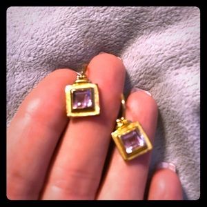 Goldtone and Faux Amethyst Dangle Earrings